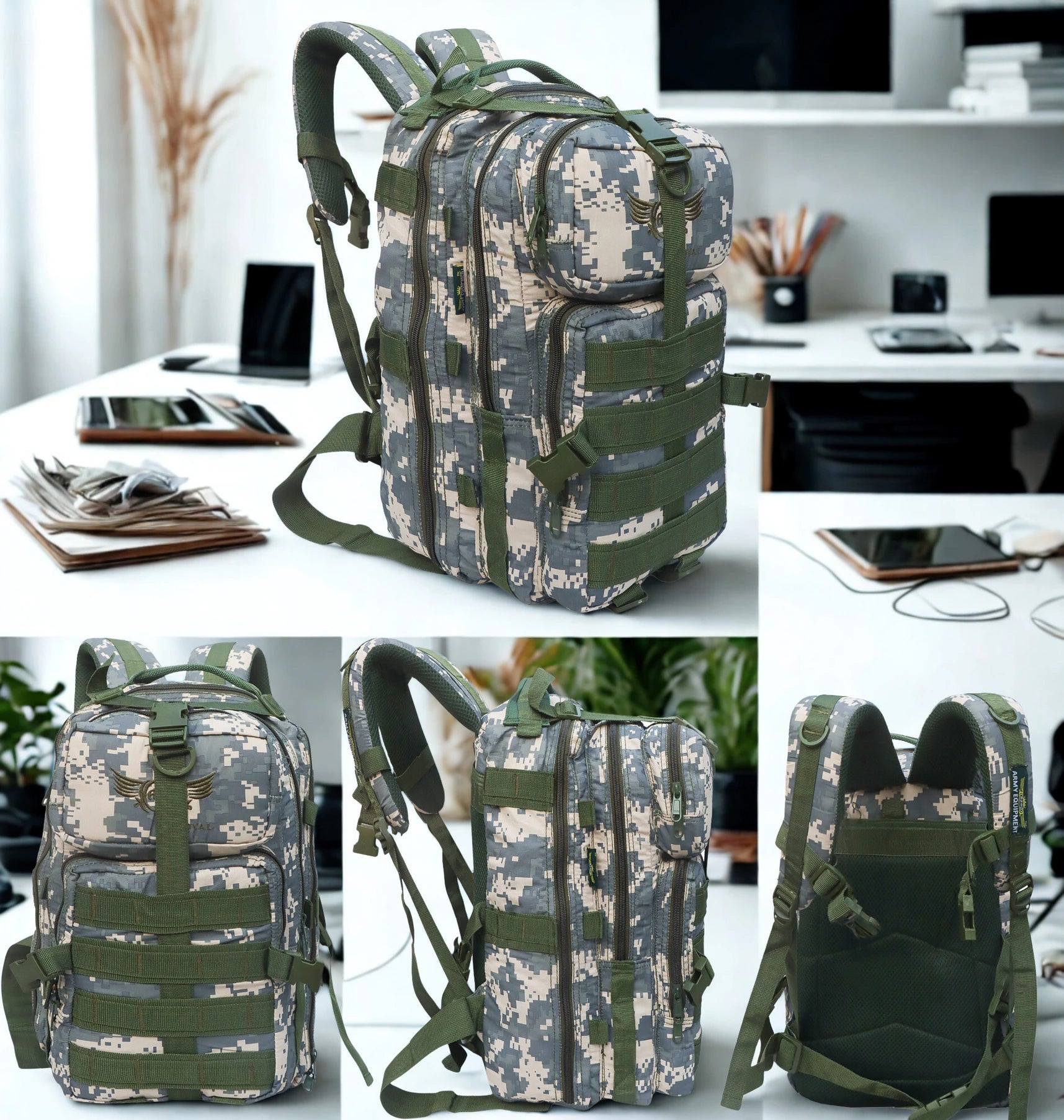 AZAD GEARS ARMY ROYAL 52 LTR BACKPACK WITH EXTRA SPACE WITH 3 COMPARTMENTS AND 5 POCKETS FOR TREKKING AND TRAVELLING | MEN & WOMEN | ARMY DIGITAL CAMOUFLAGE| FREE SIZE