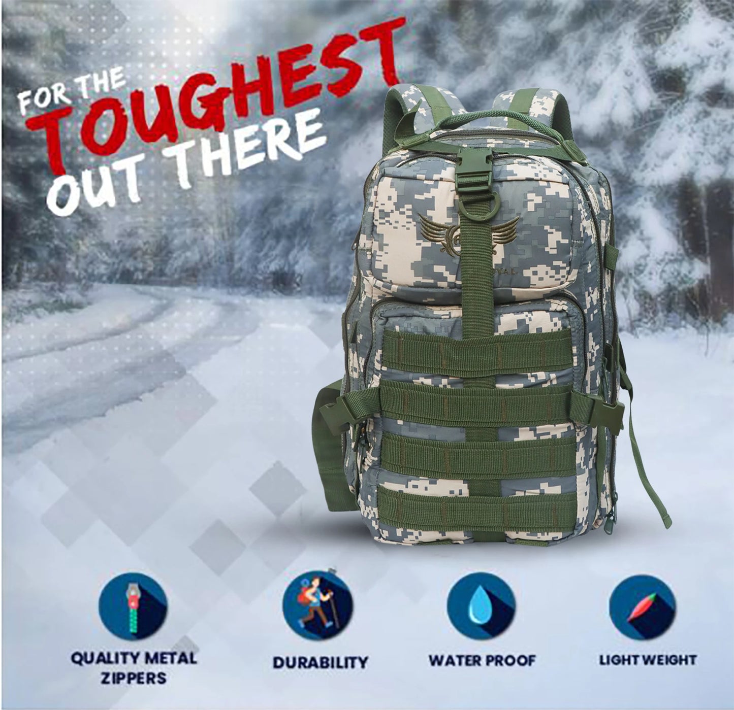 AZAD GEARS ARMY ROYAL 52 LTR BACKPACK WITH EXTRA SPACE WITH 3 COMPARTMENTS AND 5 POCKETS FOR TREKKING AND TRAVELLING | MEN & WOMEN | ARMY DIGITAL CAMOUFLAGE| FREE SIZE