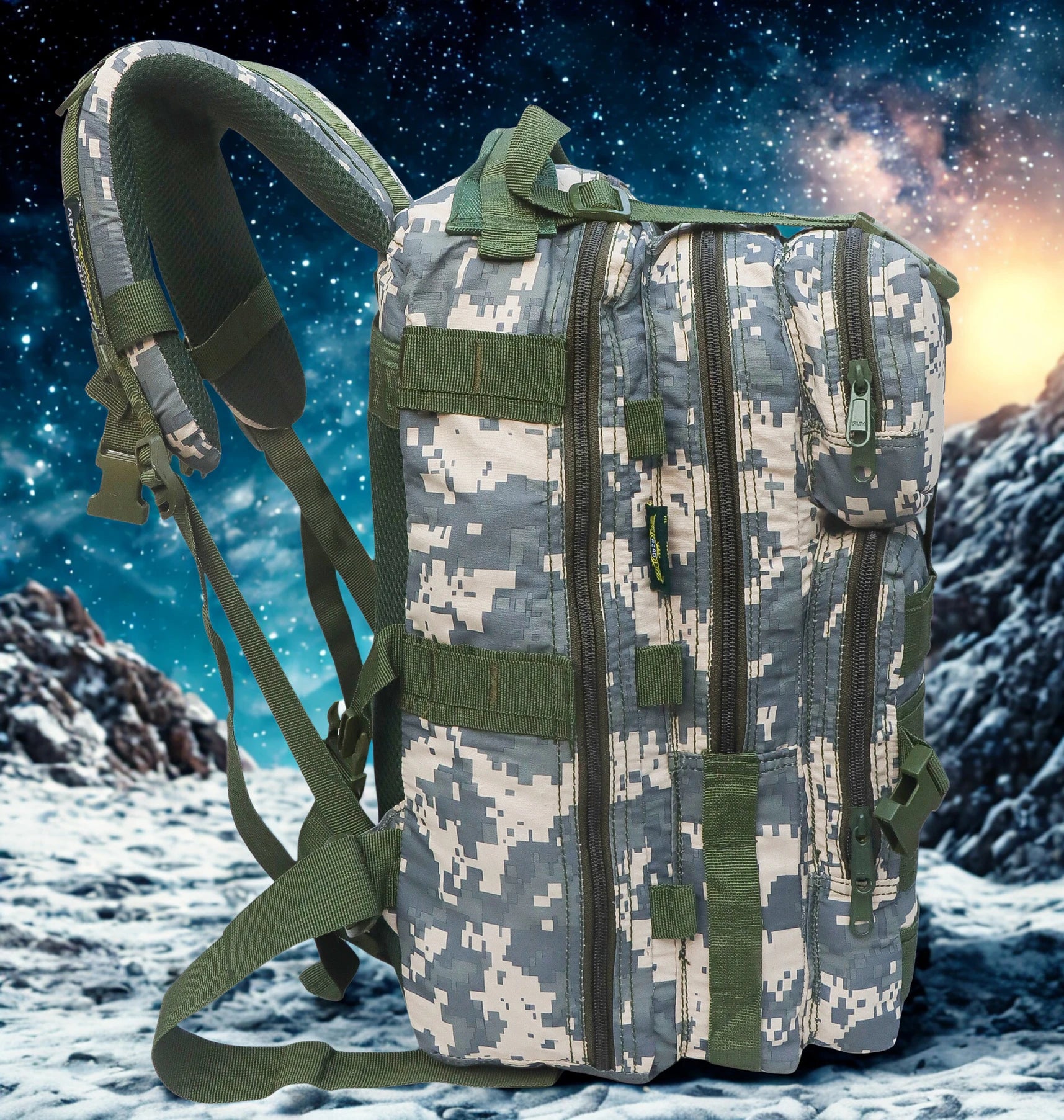 AZAD GEARS ARMY ROYAL 52 LTR BACKPACK WITH EXTRA SPACE WITH 3 COMPARTMENTS AND 5 POCKETS FOR TREKKING AND TRAVELLING | MEN & WOMEN | ARMY DIGITAL CAMOUFLAGE| FREE SIZE