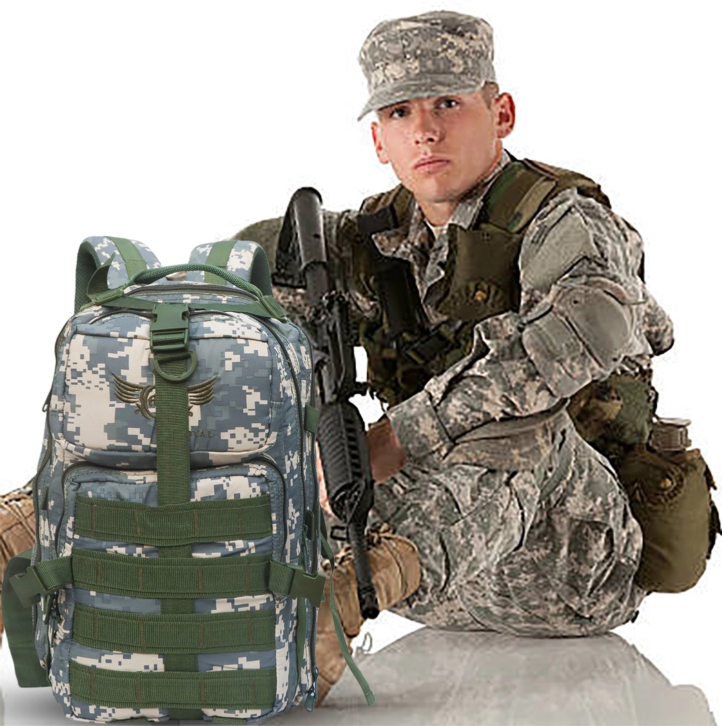 AZAD GEARS ARMY ROYAL 52 LTR BACKPACK WITH EXTRA SPACE WITH 3 COMPARTMENTS AND 5 POCKETS FOR TREKKING AND TRAVELLING | MEN & WOMEN | ARMY DIGITAL CAMOUFLAGE| FREE SIZE
