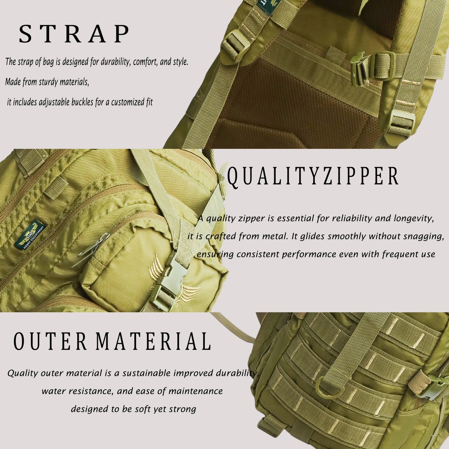 AZAD GEARS ARMY ROYAL 52 LTR BACKPACK WITH EXTRA SPACE WITH 3 COMPARTMENTS AND 5 POCKETS FOR TREKKING AND TRAVELLING | MEN & WOMEN | ARMY LITE GREEN| FREE SIZE