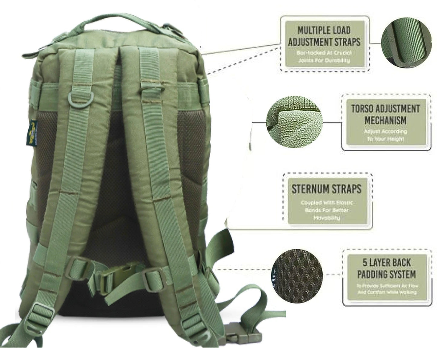 AZAD GEARS ARMY ROYAL 52 LTR BACKPACK WITH EXTRA SPACE WITH 3 COMPARTMENTS AND 5 POCKETS FOR TREKKING AND TRAVELLING | MEN & WOMEN | ARMY GREEN| FREE SIZE