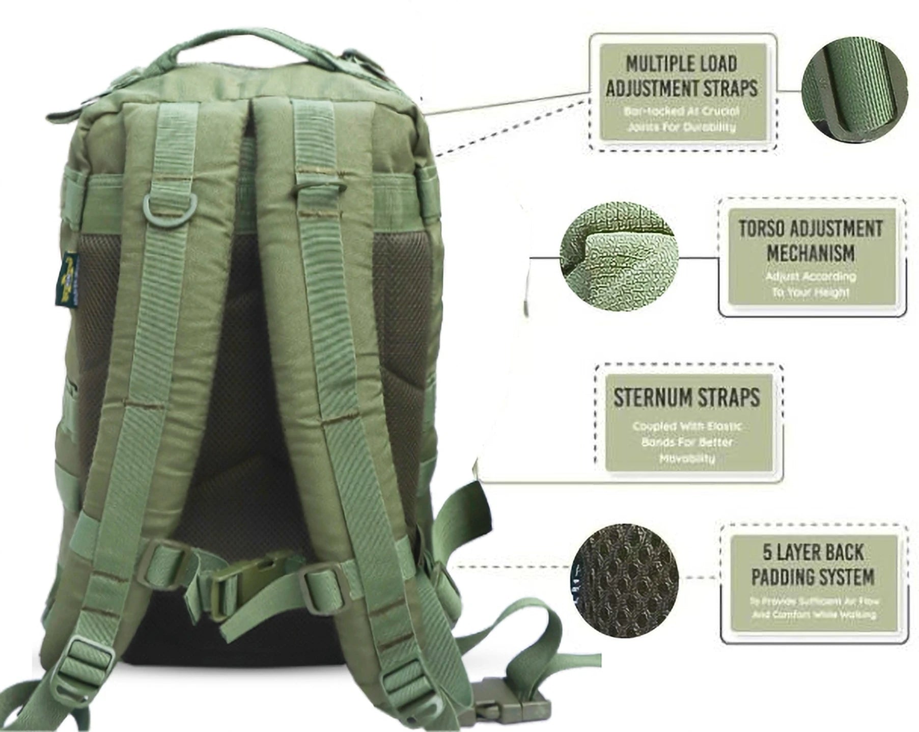 AZAD GEARS ARMY ROYAL 52 LTR BACKPACK WITH EXTRA SPACE WITH 3 COMPARTMENTS AND 5 POCKETS FOR TREKKING AND TRAVELLING | MEN & WOMEN | ARMY GREEN| FREE SIZE