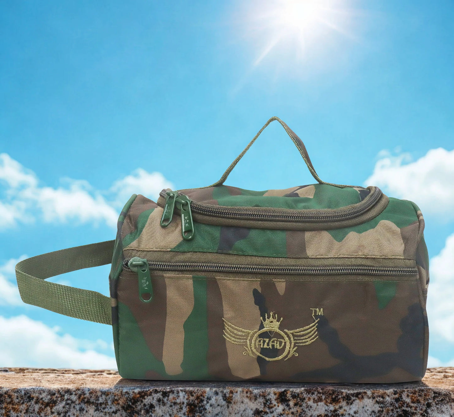 AZAD GEARS ARMY SHAVING BAG BOX WITH 1 COMPARTMENT AND 2 POCKETS FOR TREKKING AND TRAVELLING | ARMY TRAVEL SHAVING KIT & BAGS | MEN & WOMEN |ARMY GREEN CAMOUFLAGE| FREE SIZE