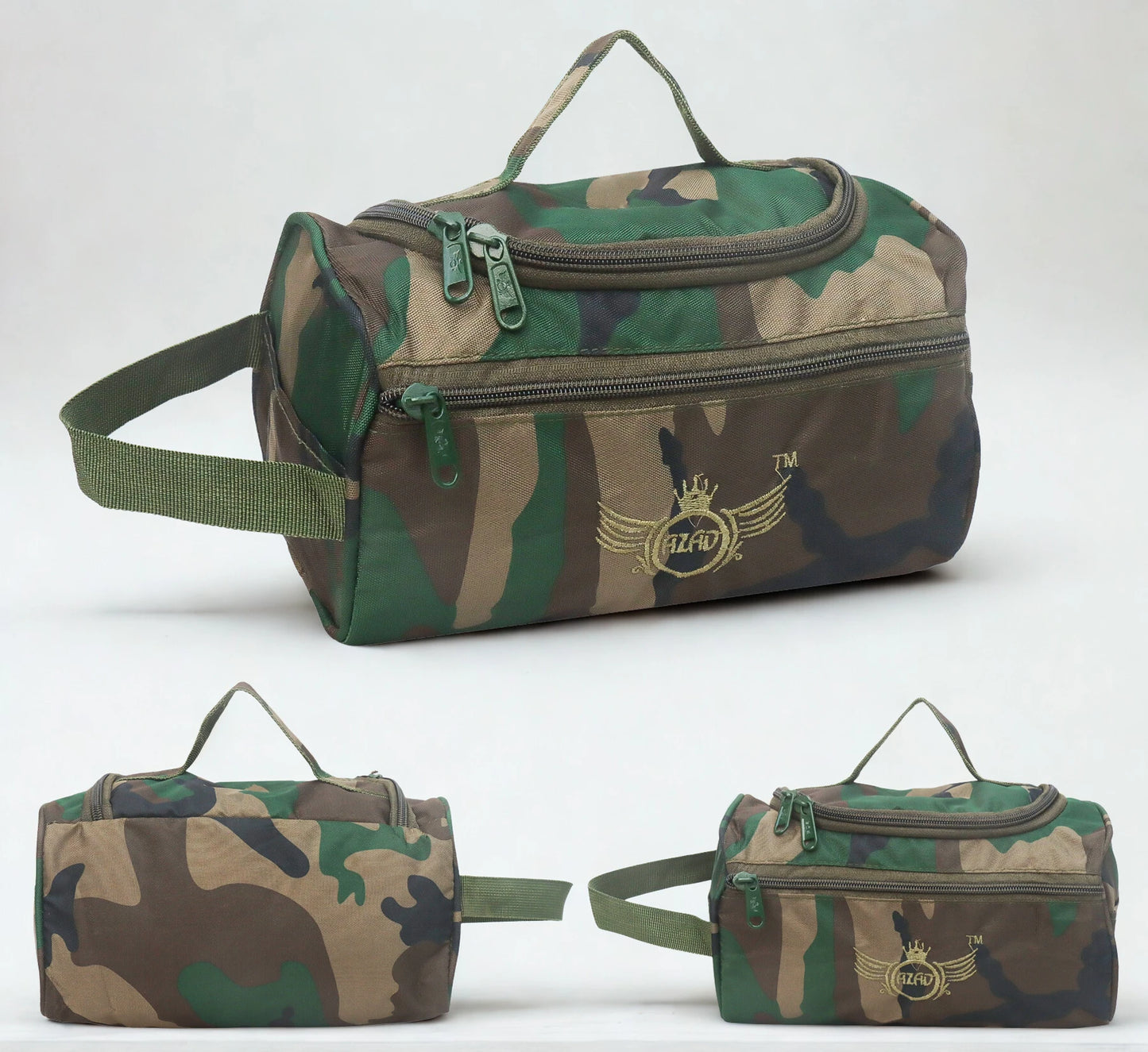 AZAD GEARS ARMY SHAVING BAG BOX WITH 1 COMPARTMENT AND 2 POCKETS FOR TREKKING AND TRAVELLING | ARMY TRAVEL SHAVING KIT & BAGS | MEN & WOMEN |ARMY GREEN CAMOUFLAGE| FREE SIZE