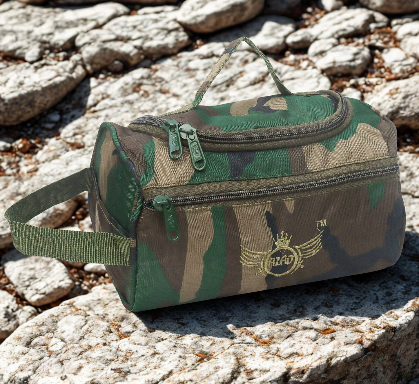 AZAD GEARS ARMY SHAVING BAG BOX WITH 1 COMPARTMENT AND 2 POCKETS FOR TREKKING AND TRAVELLING | ARMY TRAVEL SHAVING KIT & BAGS | MEN & WOMEN |ARMY GREEN CAMOUFLAGE| FREE SIZE