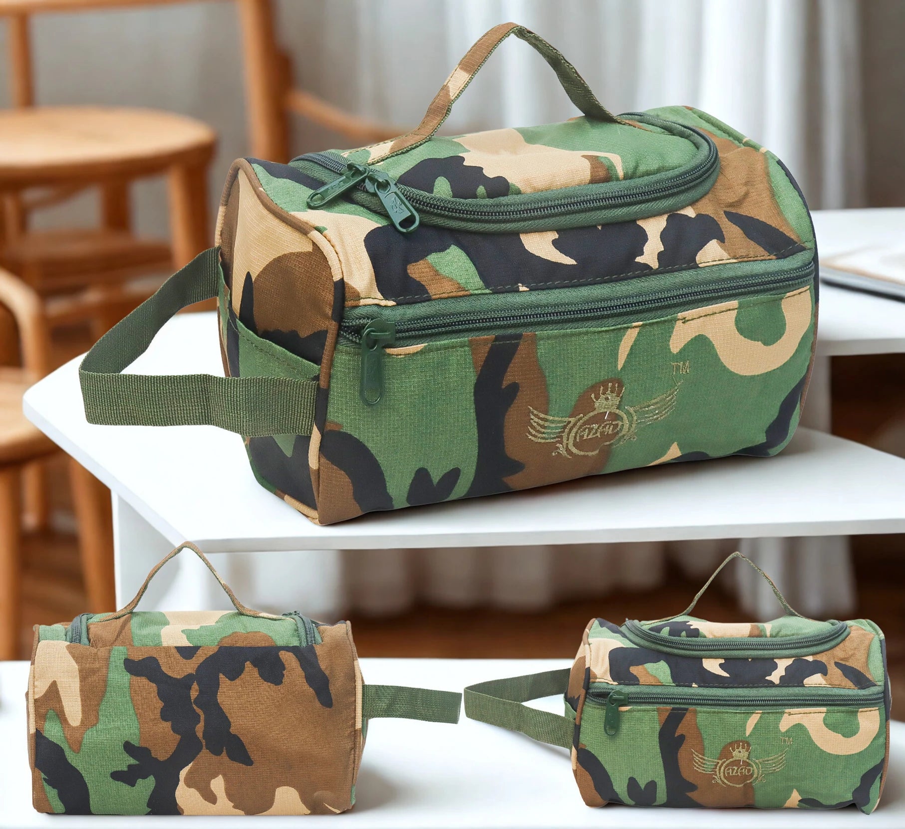 AZAD GEARS ARMY SHAVING BAG BOX WITH 1 COMPARTMENT AND 2 POCKETS FOR TREKKING AND TRAVELLING | ARMY TRAVEL SHAVING KIT & BAGS | MEN & WOMEN |ARMY POLYESTER CAMOUFLAGE| FREE SIZE