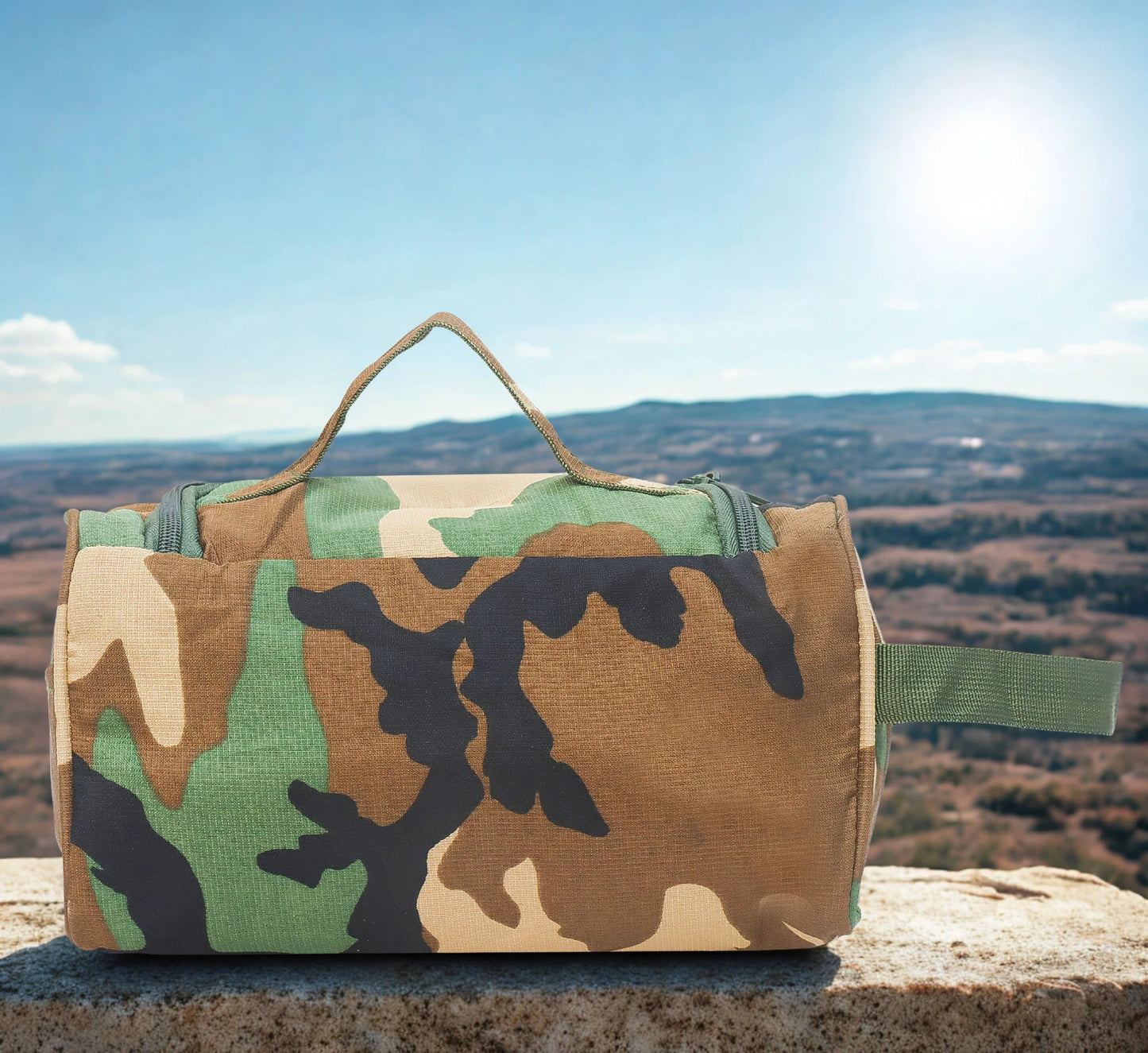 AZAD GEARS ARMY SHAVING BAG BOX WITH 1 COMPARTMENT AND 2 POCKETS FOR TREKKING AND TRAVELLING | ARMY TRAVEL SHAVING KIT & BAGS | MEN & WOMEN |ARMY POLYESTER CAMOUFLAGE| FREE SIZE