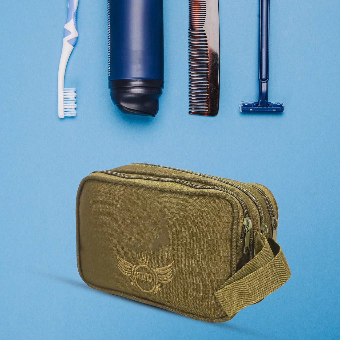 AZAD GEARS ARMY JOSH SHAVING KIT WITH 3 COMPARTMENTS AND 1 POCKET FOR TREKKING AND TRAVELLING | ARMY TRAVEL SHAVING KIT & BAGS | MEN & WOMEN |ARMY LITE GREEN| FREE SIZE