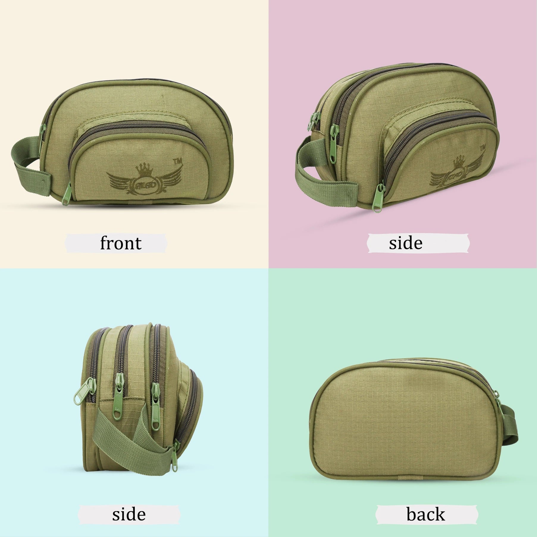 AZAD GEARS ARMY ULTIMATE SHAVING KIT WITH 3 COMPARTMENTS AND 1 POCKET FOR TREKKING AND TRAVELLING | ARMY TRAVEL SHAVING KIT & BAGS | MEN & WOMEN |ARMY GREEN| FREE SIZE