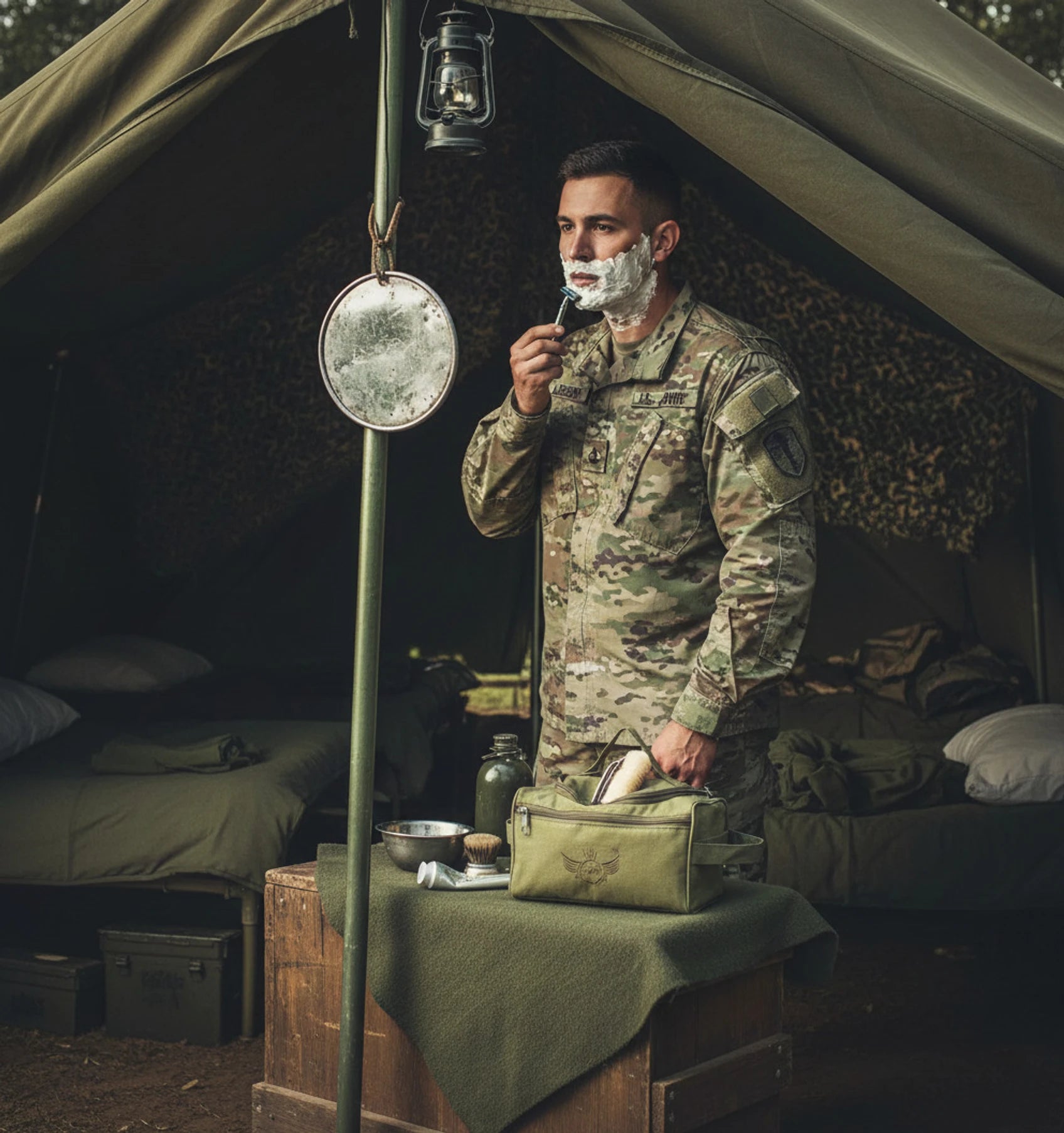 AZAD GEARS ARMY SHAVING BAG BOX WITH 1 COMPARTMENT AND 2 POCKETS FOR TREKKING AND TRAVELLING | ARMY TRAVEL SHAVING KIT & BAGS | MEN & WOMEN |ARMY GREEN| FREE SIZE