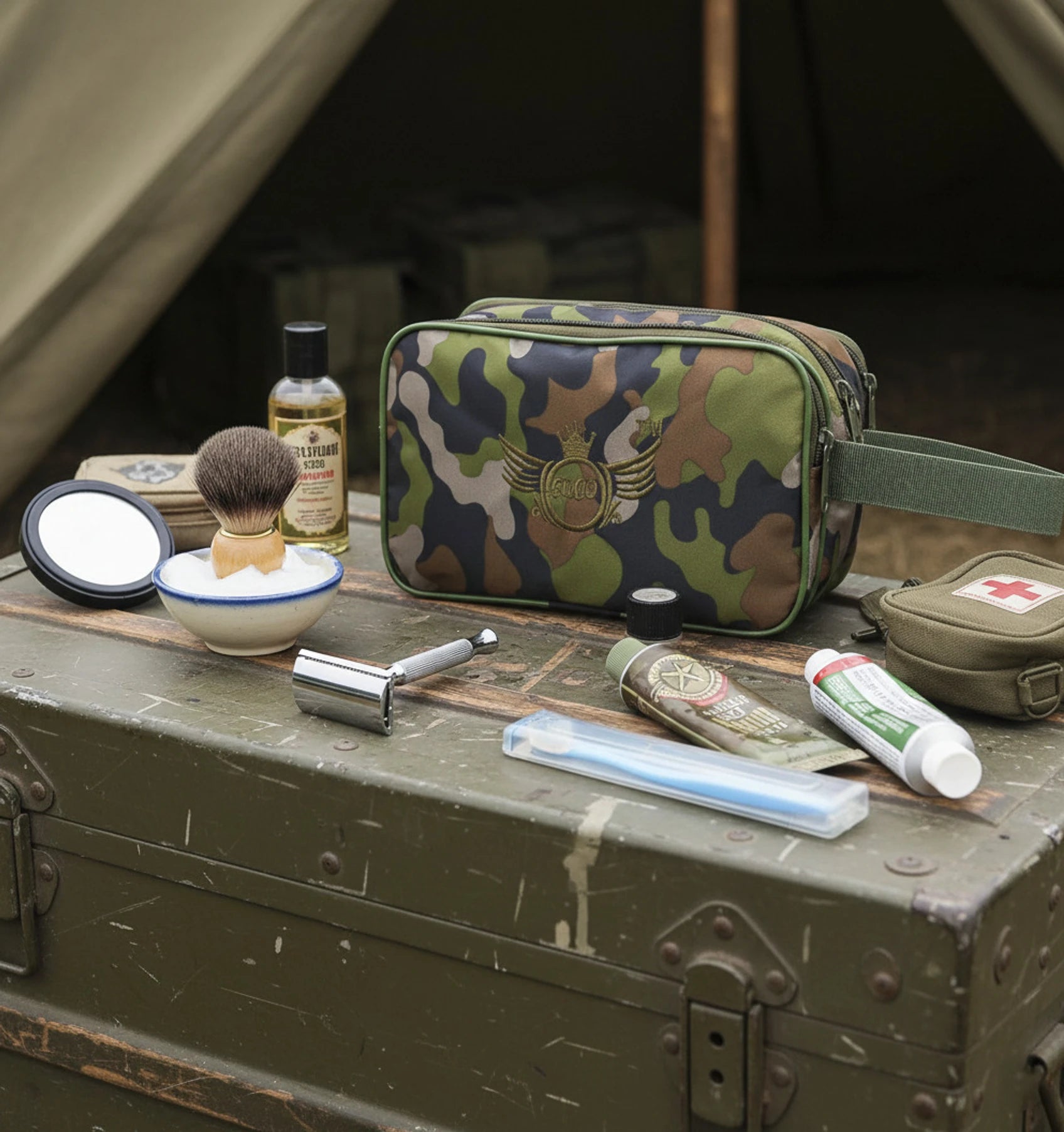 AZAD GEARS ARMY JOSH SHAVING KIT WITH 3 COMPARTMENTS AND 1 POCKET FOR TREKKING AND TRAVELLING | ARMY TRAVEL SHAVING KIT & BAGS | MEN & WOMEN |ARMY WOODLAND CAMOUFLAGE| FREE SIZE