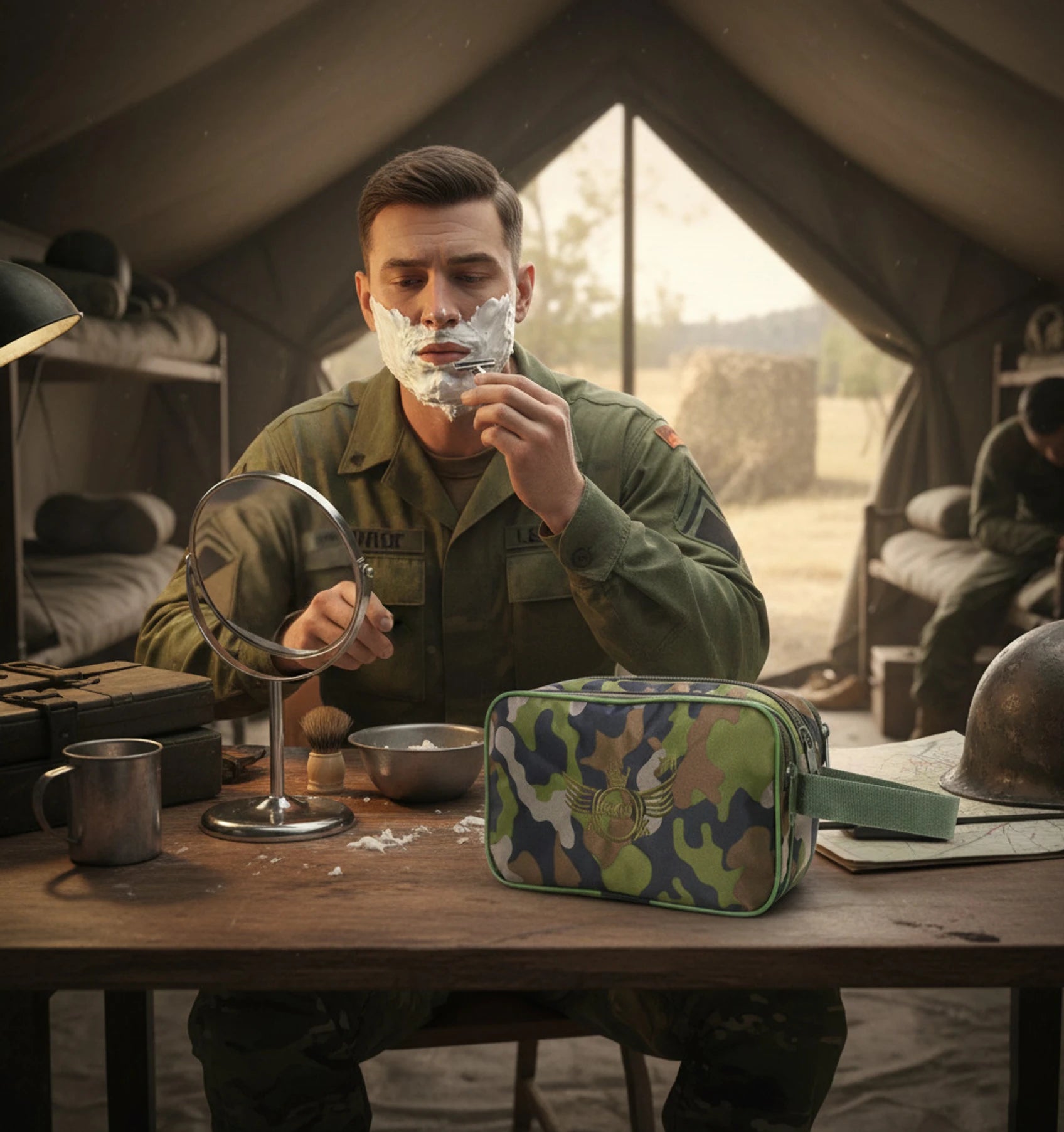 AZAD GEARS ARMY JOSH SHAVING KIT WITH 3 COMPARTMENTS AND 1 POCKET FOR TREKKING AND TRAVELLING | ARMY TRAVEL SHAVING KIT & BAGS | MEN & WOMEN |ARMY WOODLAND CAMOUFLAGE| FREE SIZE