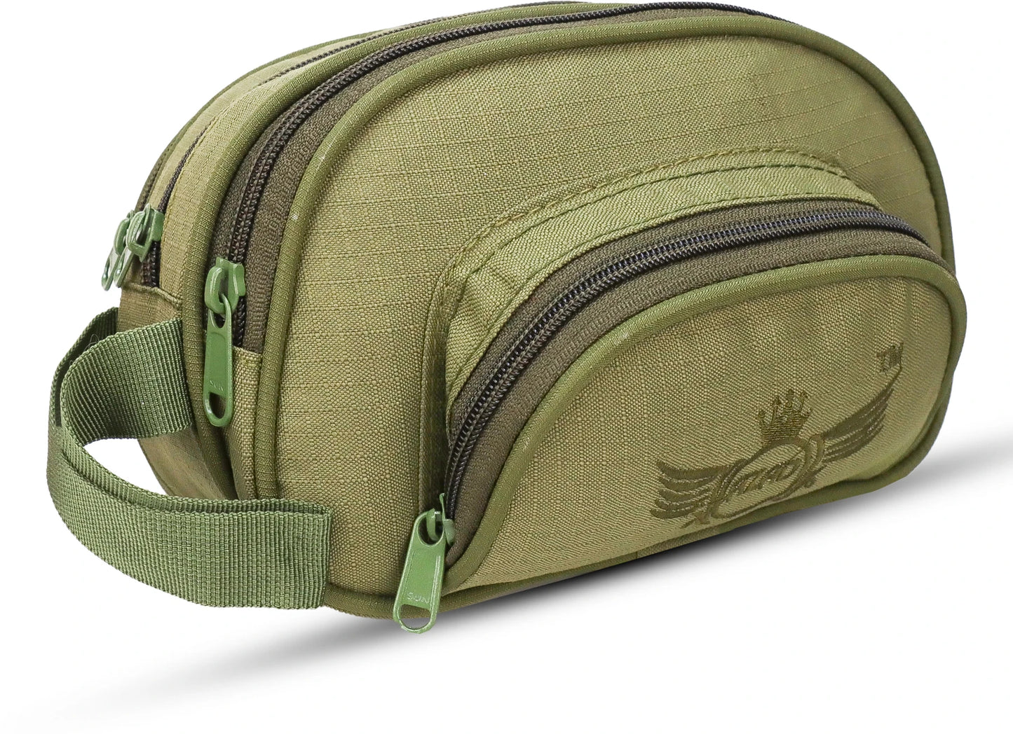 AZAD GEARS ARMY ULTIMATE SHAVING KIT WITH 3 COMPARTMENTS AND 1 POCKET FOR TREKKING AND TRAVELLING | ARMY TRAVEL SHAVING KIT & BAGS | MEN & WOMEN |ARMY LITE GREEN| FREE SIZE