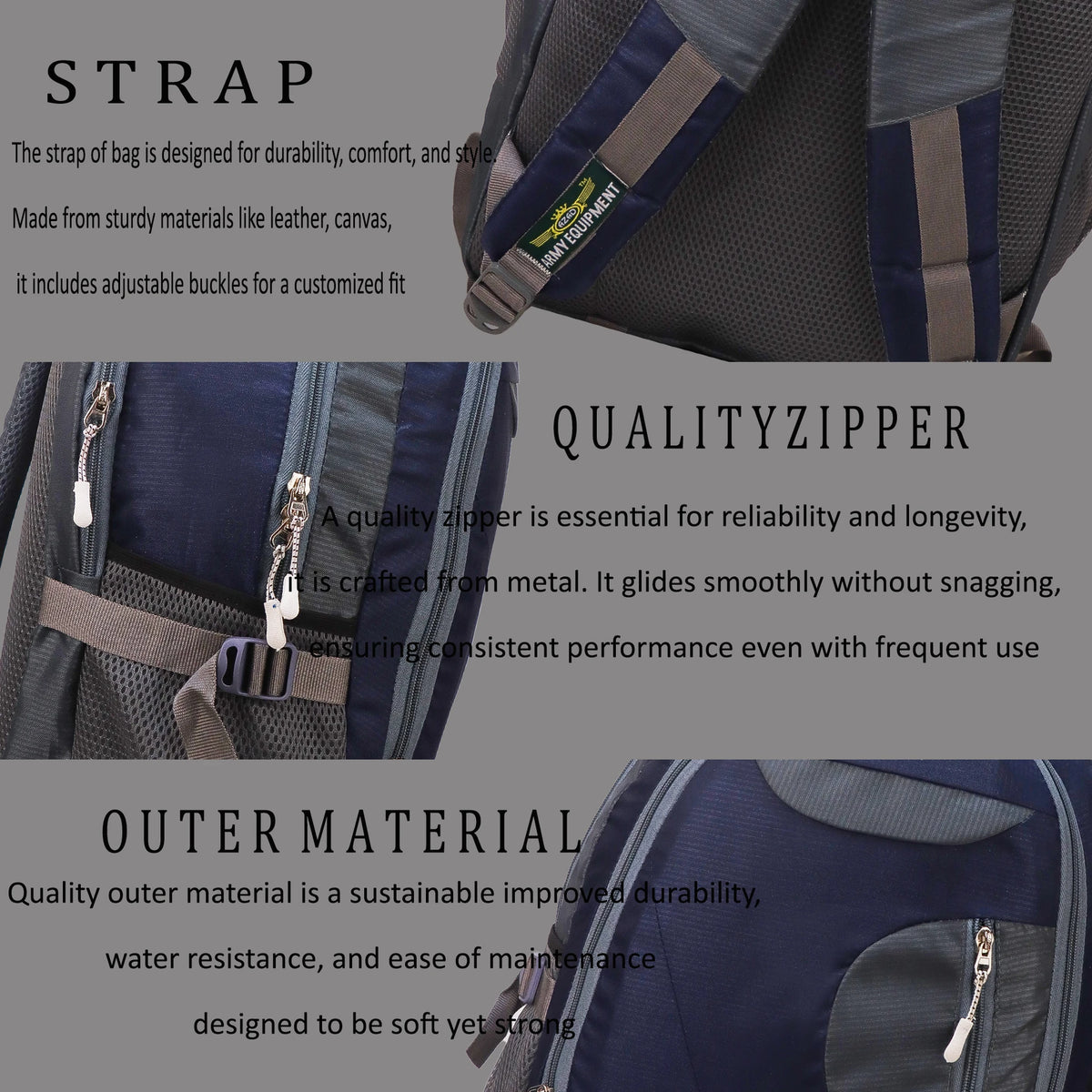 AZAD GEARS CIVIL LITE WEIGHT 40 LTR BACKPACK WITH EXTRA SPACE WITH 2 COMPARTMENTS AND 2 POCKETS FOR TREKKING AND TRAVELLING |MEN & WOMEN | SIDE CHAIN NAVY BLUE | FREE SIZE