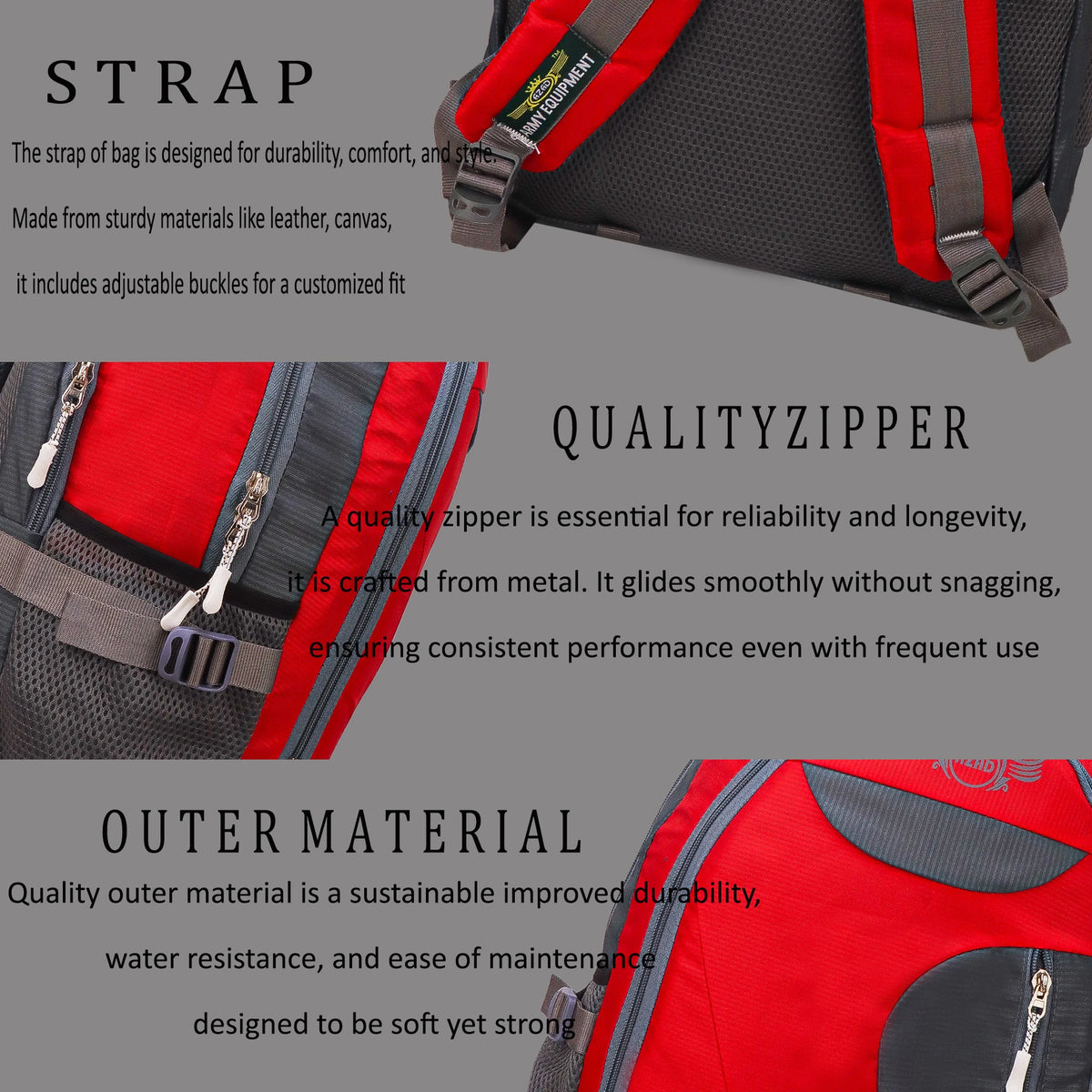 AZAD GEARS CIVIL LITE WEIGHT 40 LTR BACKPACK WITH EXTRA SPACE WITH 2 COMPARTMENTS AND 2 POCKETS FOR TREKKING AND TRAVELLING |MEN & WOMEN | SIDE CHAIN RED | FREE SIZE