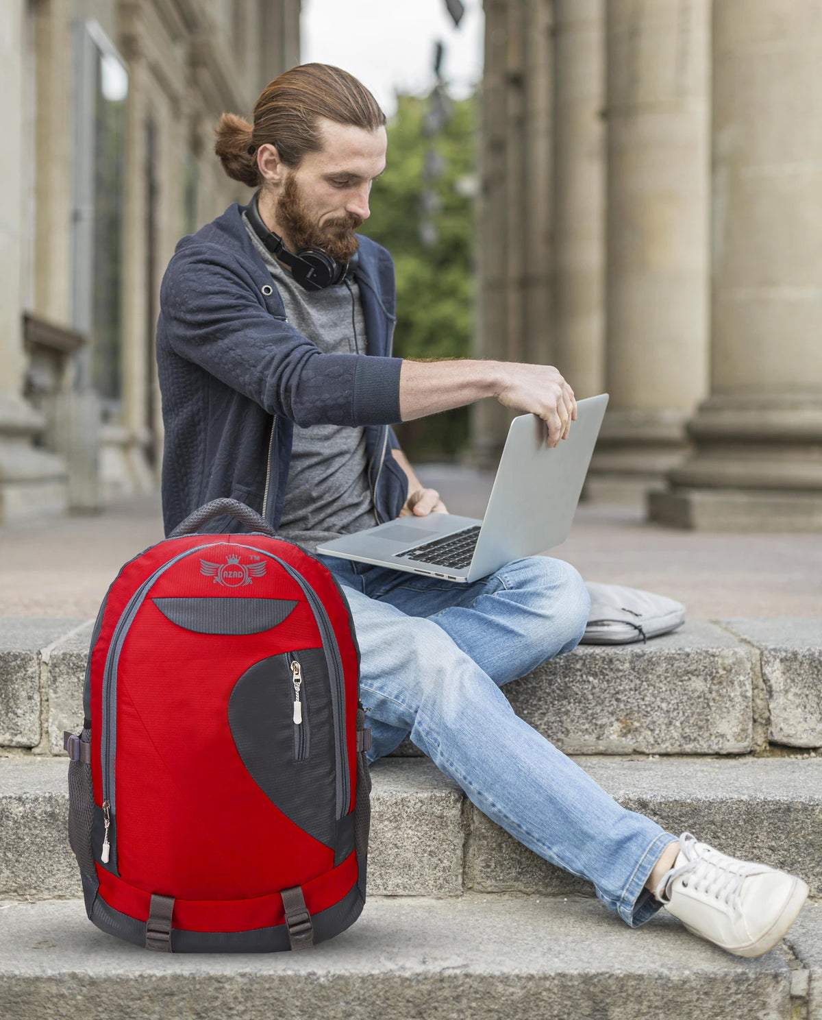 AZAD GEARS CIVIL LITE WEIGHT 40 LTR BACKPACK WITH EXTRA SPACE WITH 2 COMPARTMENTS AND 2 POCKETS FOR TREKKING AND TRAVELLING |MEN & WOMEN | SIDE CHAIN RED | FREE SIZE