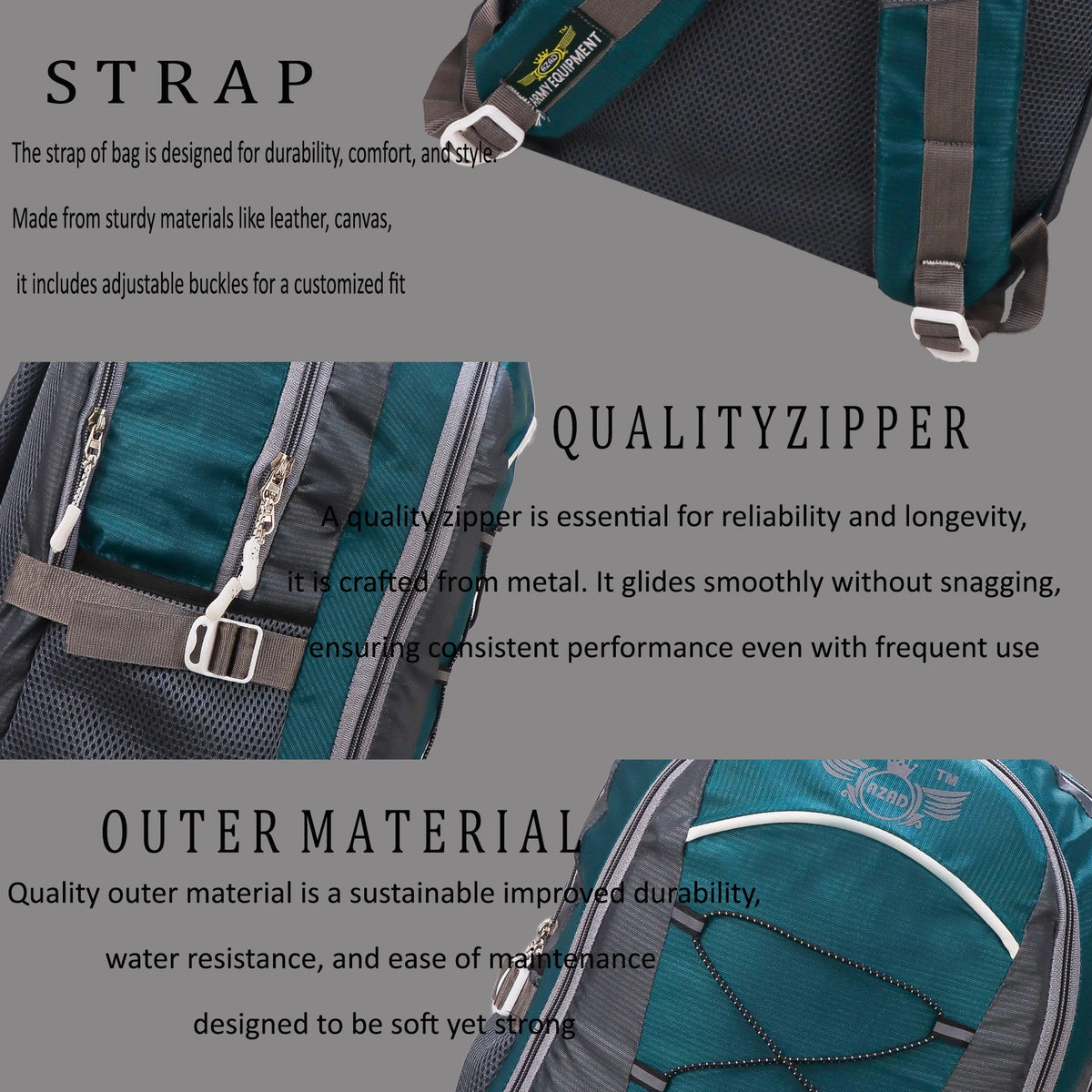 AZAD GEARS CIVIL LITE WEIGHT 40 LTR BACKPACK WITH EXTRA SPACE WITH 2 COMPARTMENTS AND 2 POCKETS FOR TREKKING AND TRAVELLING |MEN & WOMEN | SIDE CHAIN SEA GREEN | FREE SIZE