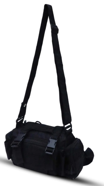 AZAD GEARS ARMY WAIST BAGS FOR CASUAL WITH EXTRA SPACE WITH 1 COMPARTMENT AND 3 POCKETS FOR TREKKING AND TRAVELLING | ARMY WAIST BAGS WITH SHOULDER STRAP | MEN & WOMEN | ARMY BLACK | FREE SIZE