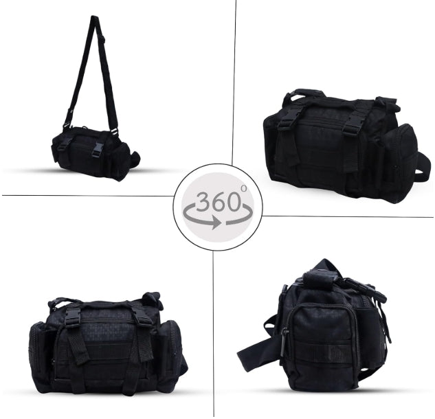 AZAD GEARS ARMY WAIST BAGS FOR CASUAL WITH EXTRA SPACE WITH 1 COMPARTMENT AND 3 POCKETS FOR TREKKING AND TRAVELLING | ARMY WAIST BAGS WITH SHOULDER STRAP | MEN & WOMEN | ARMY BLACK | FREE SIZE