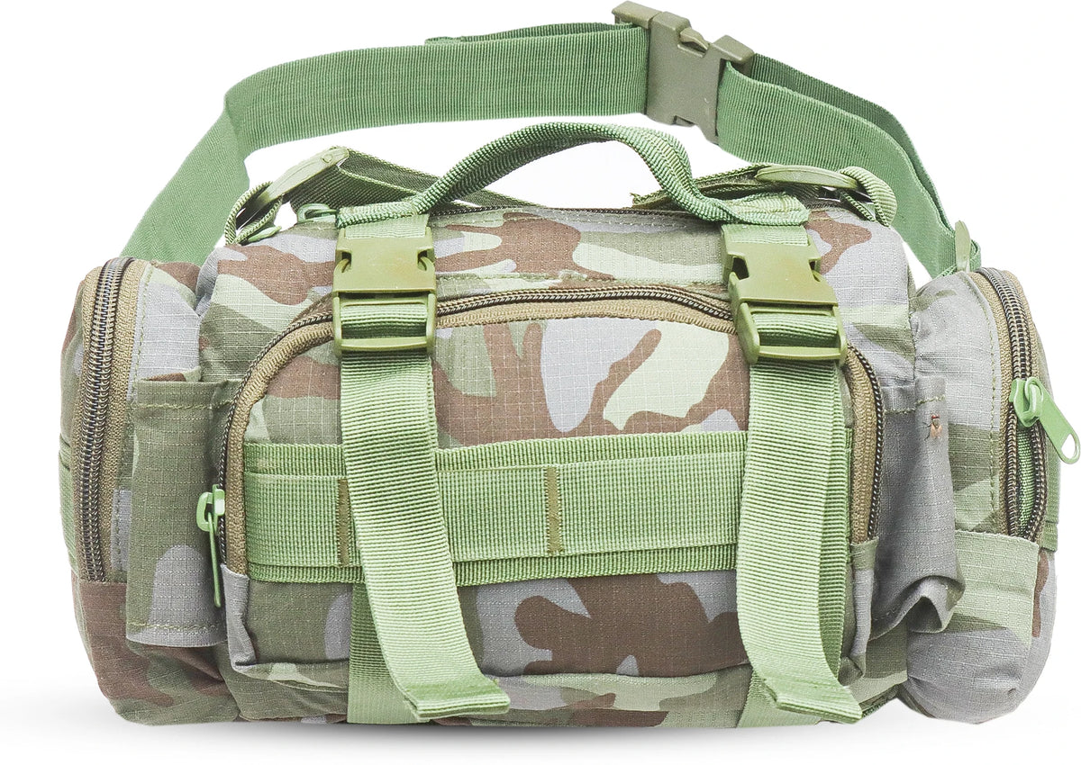 AZAD GEARS ARMY WAIST BAGS FOR CASUAL WITH EXTRA SPACE WITH 1 COMPARTMENT AND 3 POCKETS FOR TREKKING AND TRAVELLING | ARMY WAIST BAGS WITH SHOULDER STRAP | MEN & WOMEN | ARMY CAMOUFALGE | FREE SIZE