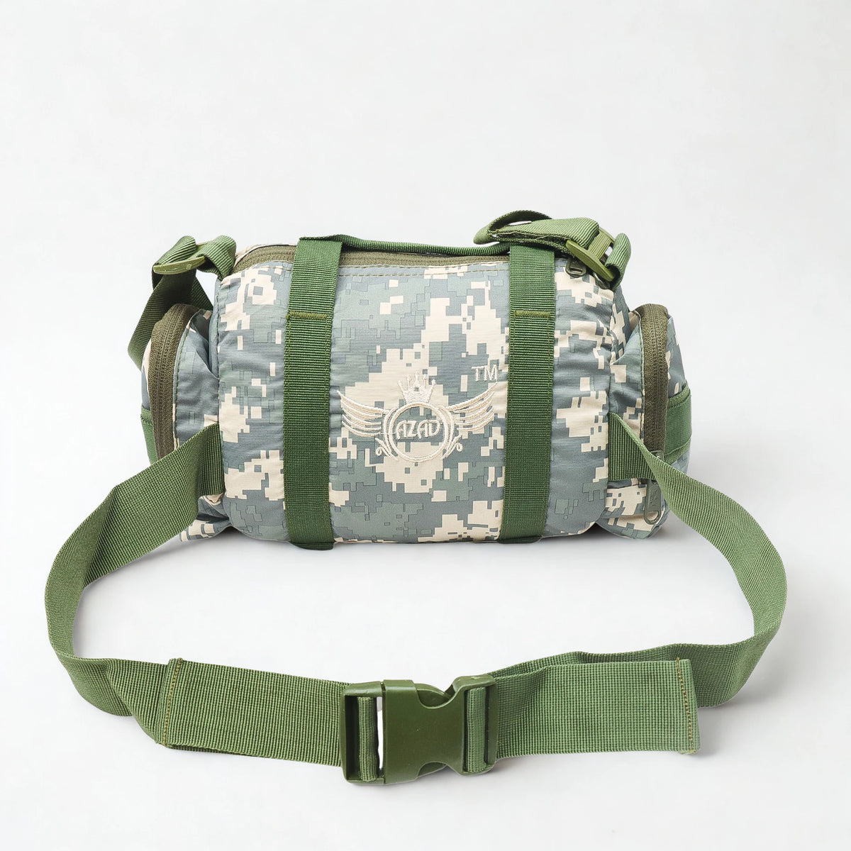 AZAD GEARS ARMY WAIST BAGS FOR CASUAL WITH EXTRA SPACE WITH 1 COMPARTMENT AND 3 POCKETS FOR TREKKING AND TRAVELLING | ARMY WAIST BAGS WITH SHOULDER STRAP | MEN & WOMEN | ARMY CAMOUFALGE | FREE SIZE