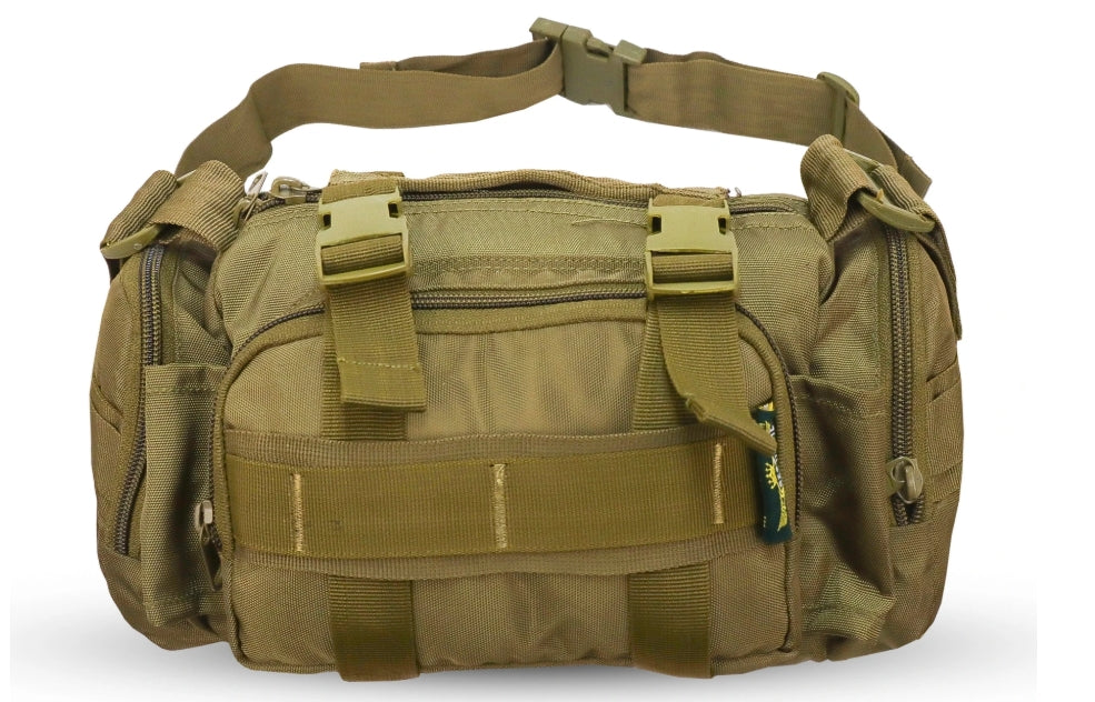 AZAD GEARS ARMY WAIST BAGS FOR CASUAL WITH EXTRA SPACE WITH 1 COMPARTMENT AND 3 POCKETS FOR TREKKING AND TRAVELLING | ARMY WAIST BAGS WITH SHOULDER STRAP | MEN & WOMEN | ARMY CAMOUFALGE | FREE SIZE