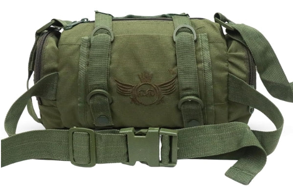 AZAD GEARS ARMY WAIST BAGS FOR CASUAL WITH EXTRA SPACE WITH 1 COMPARTMENT AND 3 POCKETS FOR TREKKING AND TRAVELLING | ARMY WAIST BAGS WITH SHOULDER STRAP | MEN & WOMEN | ARMY GREEN CAMOUFLAGE | FREE SIZE