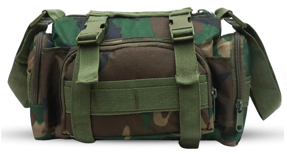 AZAD GEARS ARMY WAIST BAGS FOR CASUAL WITH EXTRA SPACE WITH 1 COMPARTMENT AND 3 POCKETS FOR TREKKING AND TRAVELLING | ARMY WAIST BAGS WITH SHOULDER STRAP | MEN & WOMEN | ARMY CAMOUFALGE | FREE SIZE
