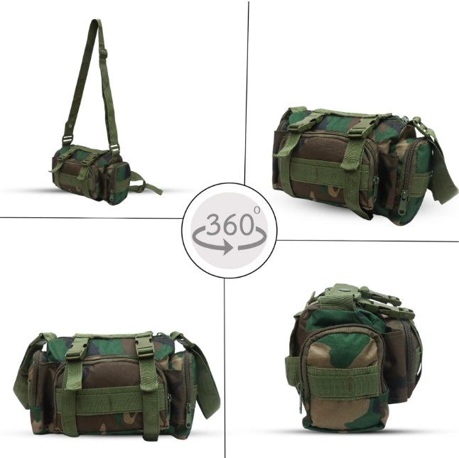 AZAD GEARS ARMY WAIST BAGS FOR CASUAL WITH EXTRA SPACE WITH 1 COMPARTMENT AND 3 POCKETS FOR TREKKING AND TRAVELLING | ARMY WAIST BAGS WITH SHOULDER STRAP | MEN & WOMEN | ARMY GREEN CAMOUFLAGE | FREE SIZE