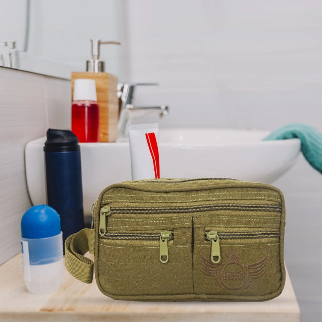 AZAD GEARS ARMY SIACHEN SHAVING KIT WITH 2 COMPARTMENTS AND 2 POCKETS GOR TREKKING AND TRAVELLING | ARMY TRAVEL SHAVING KIT & BAGS | MEN & WOMEN |ARMY LITE GREEN| FREE SIZE