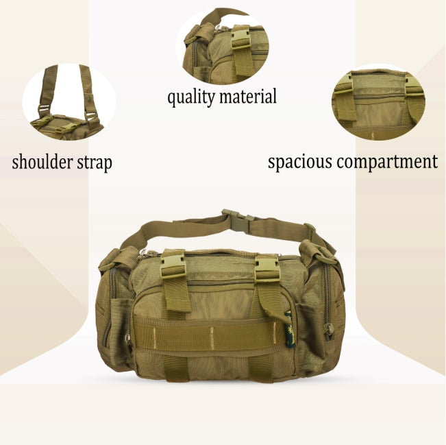 AZAD GEARS ARMY WAIST BAGS FOR CASUAL WITH EXTRA SPACE WITH 1 COMPARTMENT AND 3 POCKETS FOR TREKKING AND TRAVELLING | ARMY WAIST BAGS WITH SHOULDER STRAP | MEN & WOMEN | ARMY LITE GREEN | FREE SIZE