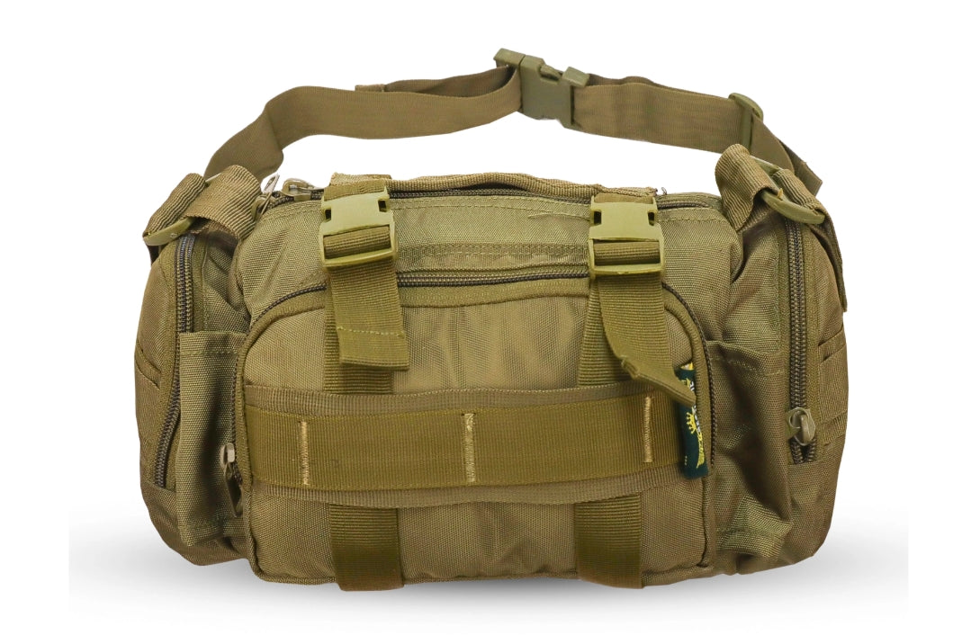 AZAD GEARS ARMY WAIST BAGS FOR CASUAL WITH EXTRA SPACE WITH 1 COMPARTMENT AND 3 POCKETS FOR TREKKING AND TRAVELLING | ARMY WAIST BAGS WITH SHOULDER STRAP | MEN & WOMEN | ARMY LITE GREEN | FREE SIZE