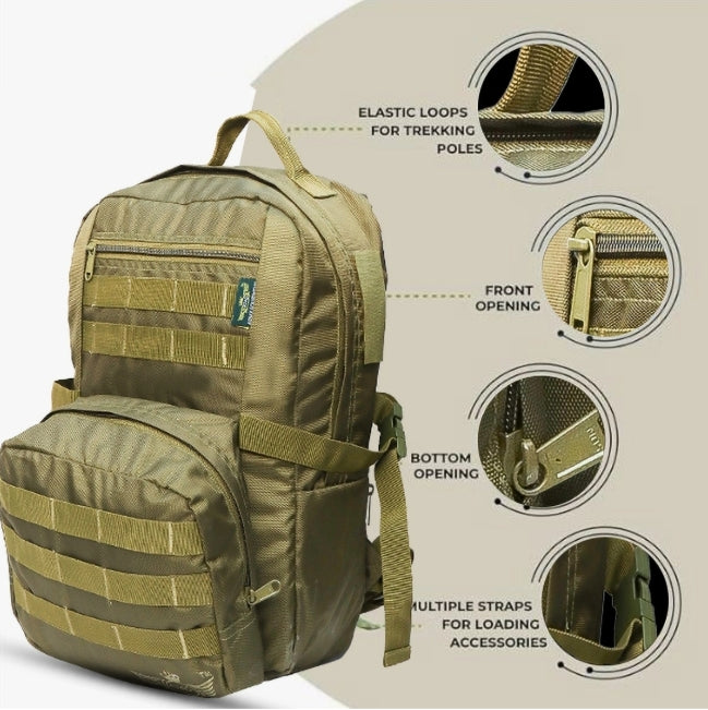 AZAD GEARS ARMY RIDER 35 LTR BACKPACK WITH EXTRA SPACE WITH 1 COMPARTMENT AND 5 POCKETS FOR TREKKING AND TRAVELLING | MEN & WOMEN | ARMY LITE GREEN | FREE SIZE