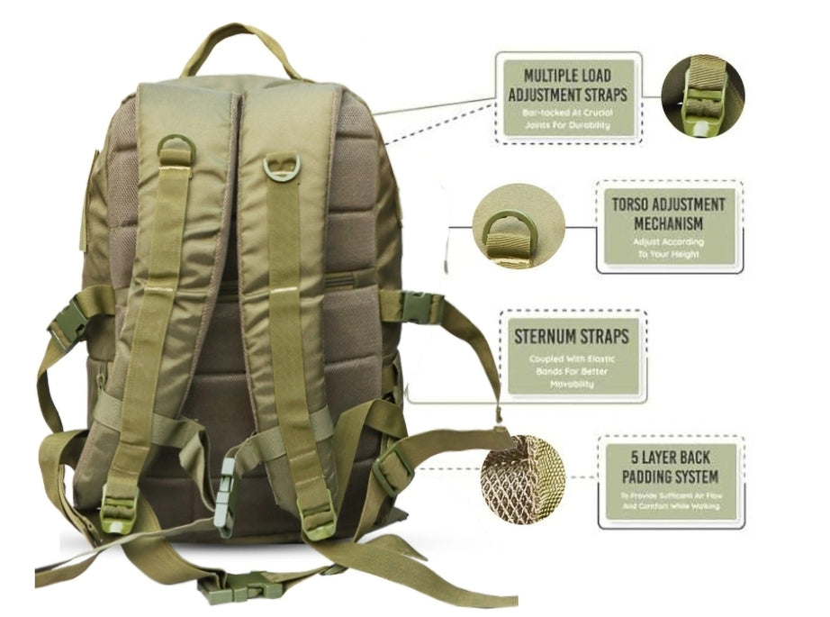 AZAD GEARS ARMY RIDER 35 LTR BACKPACK WITH EXTRA SPACE WITH 1 COMPARTMENT AND 5 POCKETS FOR TREKKING AND TRAVELLING | MEN & WOMEN | ARMY LITE GREEN | FREE SIZE