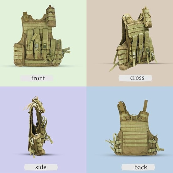 AZAD GEARS ARMY TECTICAL HARNESS VEST FOR ARY WITH STUFF ORGANIZER AND POUCHES| MEN & WOMEN | ARMY LITE GREEN | FREE SIZE