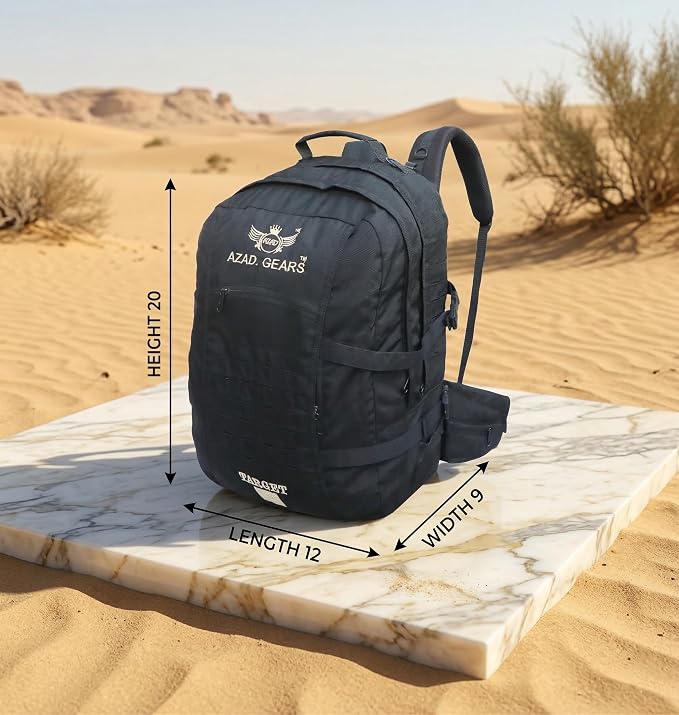 AZAD GEARS ARMY TARGET 90 LTR BACKPACK WITH EXTRA SPACE WITH 3 COMPARTMENT AND 5 POCKETS FOR TREKKING AND TRAVELLING | MEN & WOMEN | ARMY BLACK| FREE SIZE