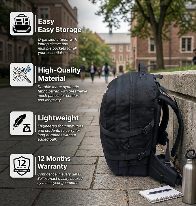 AZAD GEARS ARMY TARGET 90 LTR BACKPACK WITH EXTRA SPACE WITH 3 COMPARTMENT AND 5 POCKETS FOR TREKKING AND TRAVELLING | MEN & WOMEN | ARMY BLACK| FREE SIZE