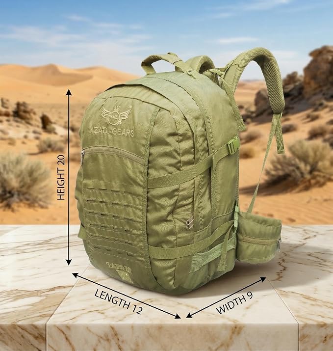 AZAD GEARS ARMY TARGET 90 LTR BACKPACK WITH EXTRA SPACE WITH 3 COMPARTMENT AND 5 POCKETS FOR TREKKING AND TRAVELLING | MEN & WOMEN | ARMY LITE GREEN| FREE SIZE