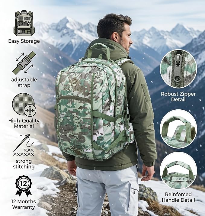 AZAD GEARS ARMY TARGET 90 LTR BACKPACK WITH EXTRA SPACE WITH 3 COMPARTMENT AND 5 POCKETS FOR TREKKING AND TRAVELLING | MEN & WOMEN | ARMY U.S. PRINT CAMOUFLAGE| FREE SIZE
