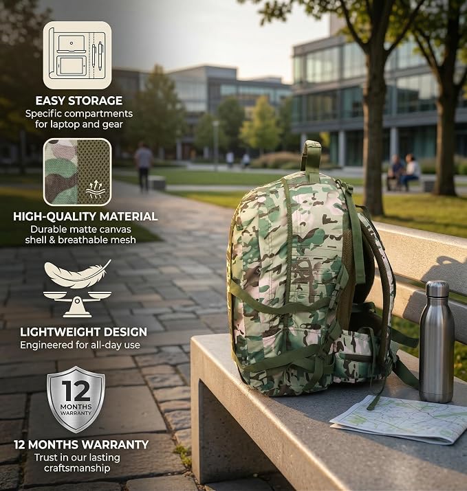 AZAD GEARS ARMY TARGET 90 LTR BACKPACK WITH EXTRA SPACE WITH 3 COMPARTMENT AND 5 POCKETS FOR TREKKING AND TRAVELLING | MEN & WOMEN | ARMY U.S. PRINT CAMOUFLAGE| FREE SIZE