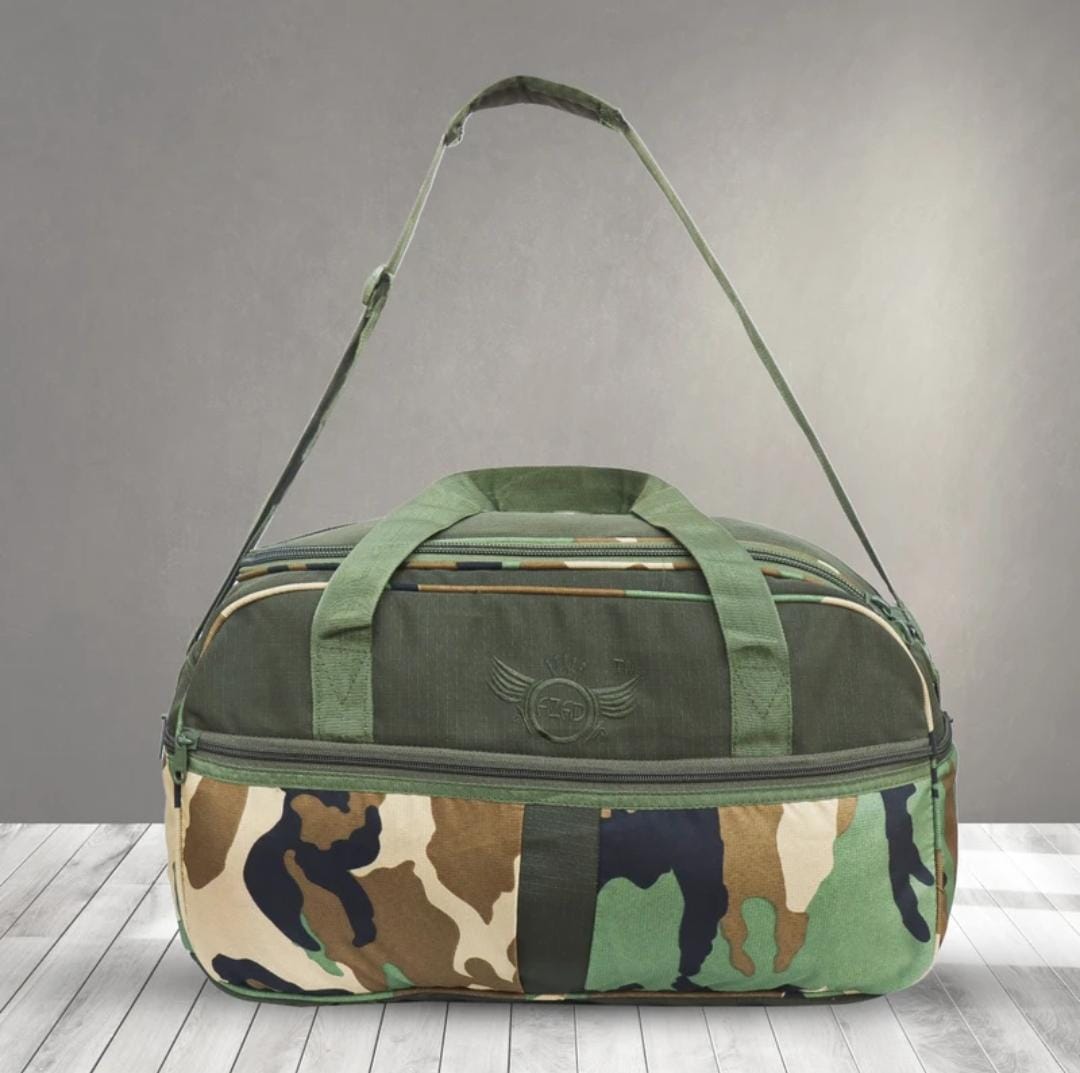 AZAD GEARS ARMY TAVA DUFFLE BAG 75 LTR WITH EXTRA PACE BIG SIDE POCKETS AND PROTECTED BASE FOR TREKKING AND TRAVELLING | MEN & WOMEN | ARMY WOODLAND CAMOUFLAGE | LARGE CAPACITY