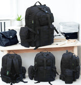 AZAD GEARS ARMY WAAR 70 LTR BACKPACK WITH EXTRA SPACE WITH 3 COMPARTMENT AND 5 POCKETS AND DETACHABLE SLING BAG FOR TREKKING AND TRAVELLING | MEN & WOMEN | ARMY BLACK| FREE SIZE