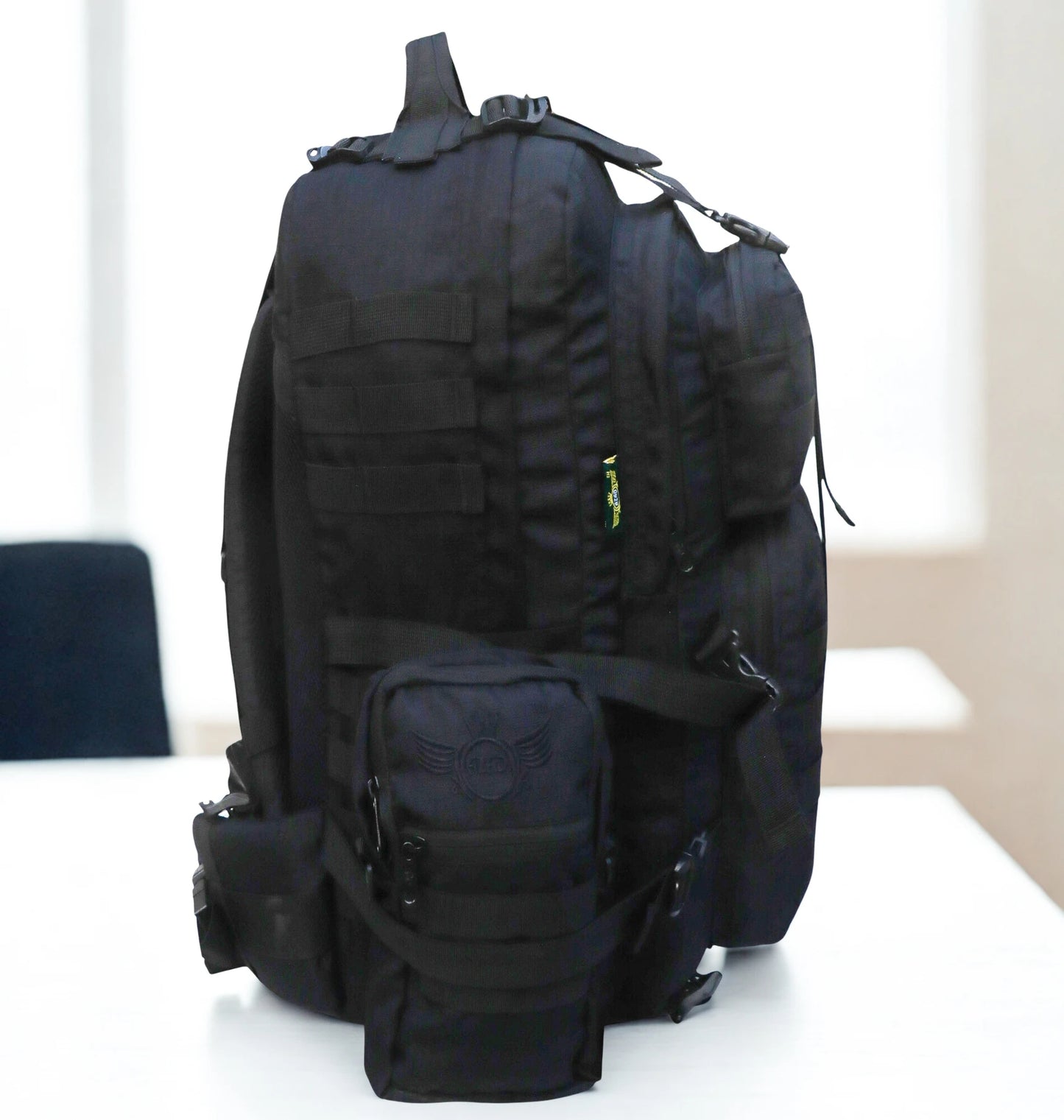 AZAD GEARS ARMY WAAR 70 LTR BACKPACK WITH EXTRA SPACE WITH 3 COMPARTMENT AND 5 POCKETS AND DETACHABLE SLING BAG FOR TREKKING AND TRAVELLING | MEN & WOMEN | ARMY BLACK| FREE SIZE