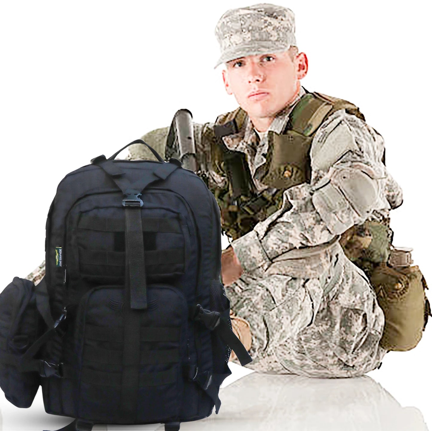 AZAD GEARS ARMY WAAR 70 LTR BACKPACK WITH EXTRA SPACE WITH 3 COMPARTMENT AND 5 POCKETS AND DETACHABLE SLING BAG FOR TREKKING AND TRAVELLING | MEN & WOMEN | ARMY BLACK| FREE SIZE