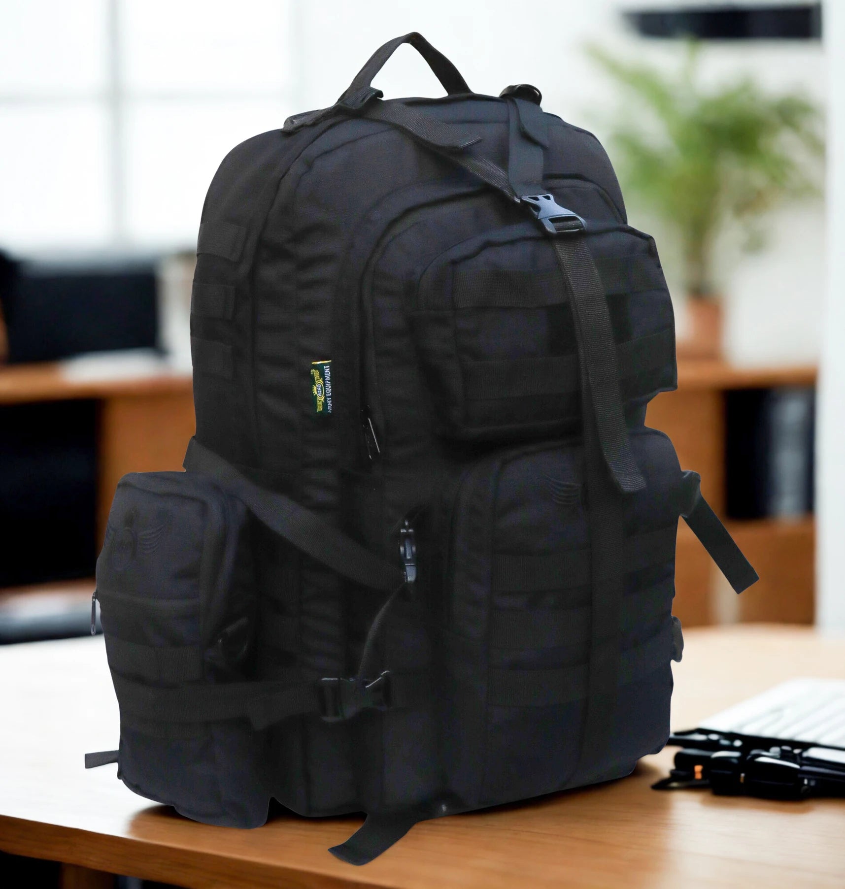 AZAD GEARS ARMY WAAR 70 LTR BACKPACK WITH EXTRA SPACE WITH 3 COMPARTMENT AND 5 POCKETS AND DETACHABLE SLING BAG FOR TREKKING AND TRAVELLING | MEN & WOMEN | ARMY BLACK| FREE SIZE