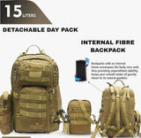 AZAD GEARS ARMY WAAR 70 LTR BACKPACK WITH EXTRA SPACE WITH 3 COMPARTMENT AND 5 POCKETS AND DETACHABLE SLING BAG FOR TREKKING AND TRAVELLING | MEN & WOMEN | ARMY LITE GREEN| FREE SIZE