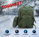 AZAD GEARS ARMY WAAR 70 LTR BACKPACK WITH EXTRA SPACE WITH 3 COMPARTMENT AND 5 POCKETS AND DETACHABLE SLING BAG FOR TREKKING AND TRAVELLING | MEN & WOMEN | ARMY GREEN| FREE SIZE