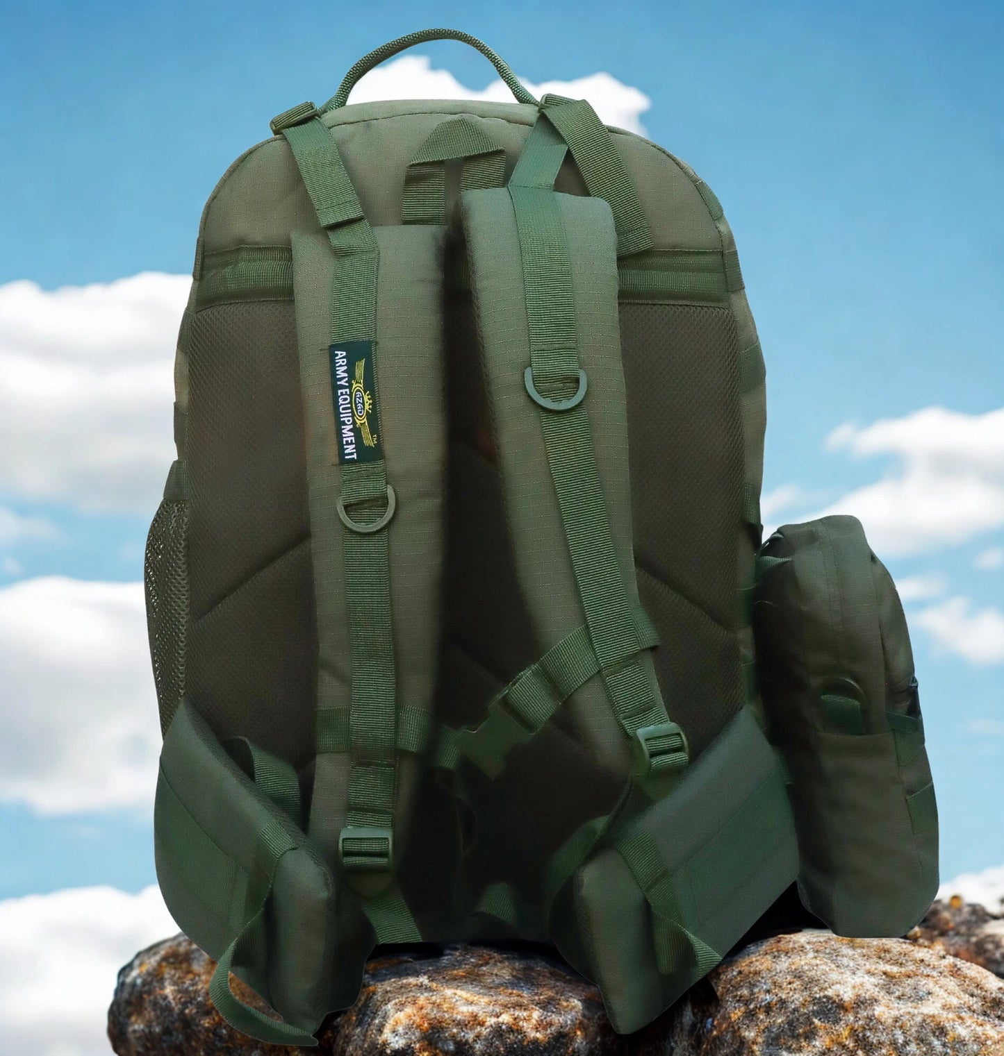 AZAD GEARS ARMY WAAR 70 LTR BACKPACK WITH EXTRA SPACE WITH 3 COMPARTMENT AND 5 POCKETS AND DETACHABLE SLING BAG FOR TREKKING AND TRAVELLING | MEN & WOMEN | ARMY GREEN| FREE SIZE