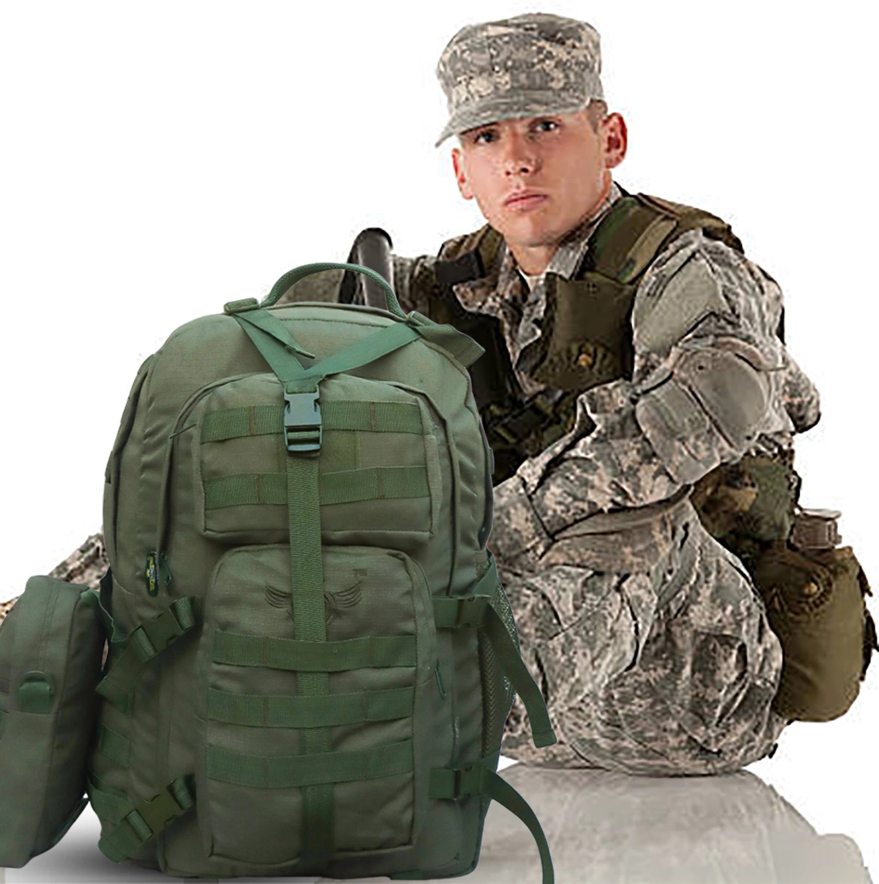 AZAD GEARS ARMY WAAR 70 LTR BACKPACK WITH EXTRA SPACE WITH 3 COMPARTMENT AND 5 POCKETS AND DETACHABLE SLING BAG FOR TREKKING AND TRAVELLING | MEN & WOMEN | ARMY GREEN| FREE SIZE